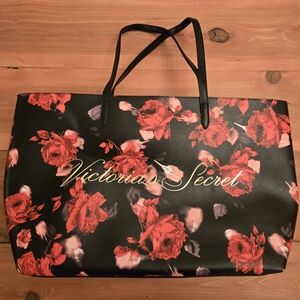 Victoria's Secret Black and Red Floral Tote Bag Limited Edition
